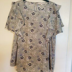 LOFT Floral Ruffle Sleeved Blouse - Size Small
